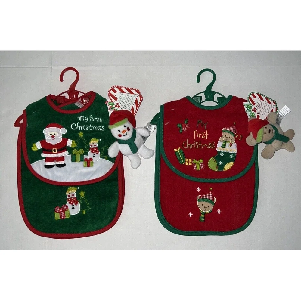Set of 2‎ Baby Essentials My First Christmas Bib, Burp Cloth and Ornament NEW